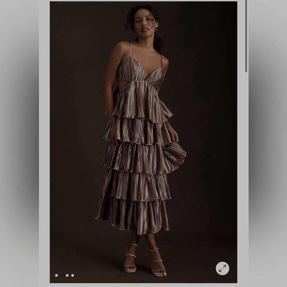 BHLDN by Carly Cushnie - Brenna Tiered Pleated V-Neck Cutout Midi Dress